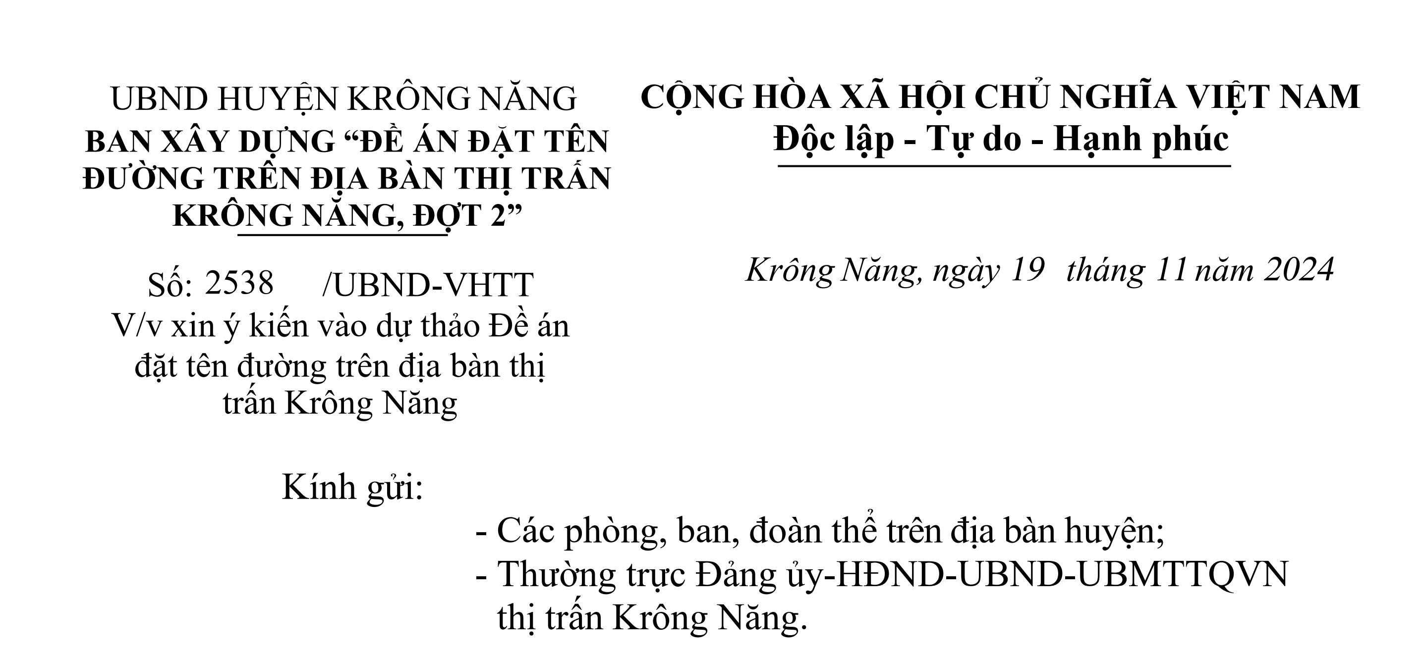 Xin ý kiến vào dự thảo Đề án đặt tên đường trên địa bàn thị trấn Krông Năng, đợt 2